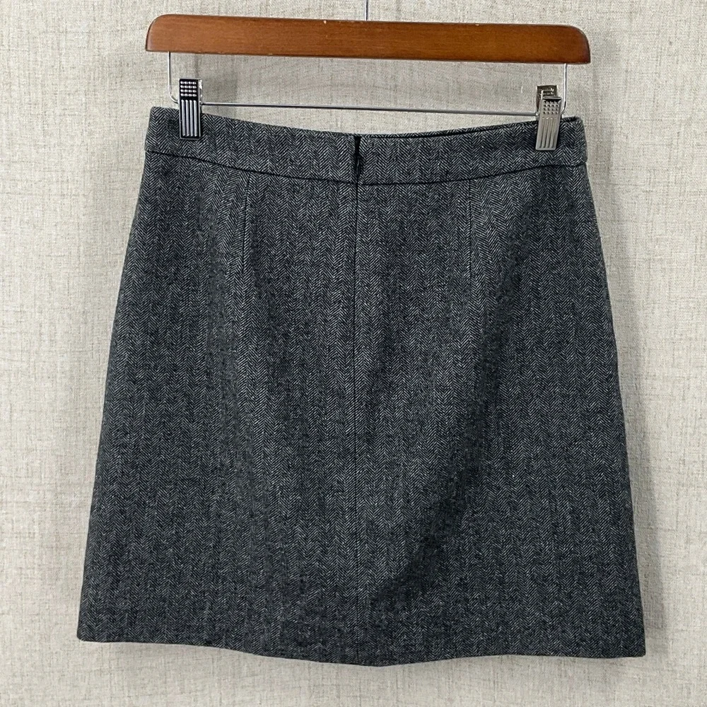 J.Crew Mini Skirt Women 0 Grey Wool Herringbone A-Line Pocket Preppy Tweed